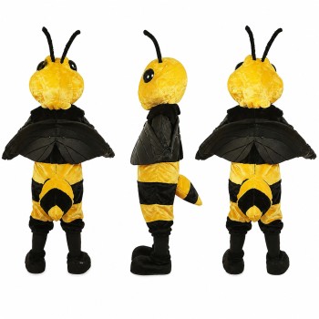 Bee Mascot Costume in Yellow and Black with Black Cape Adult