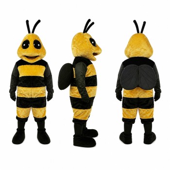 Bee Mascot Costume in Yellow and Black with Round Eyes Adult
