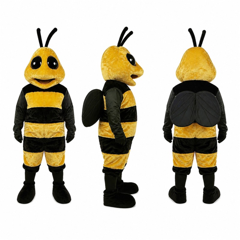 Bee Mascot Costume in Yellow and Black with Round Eyes Adult