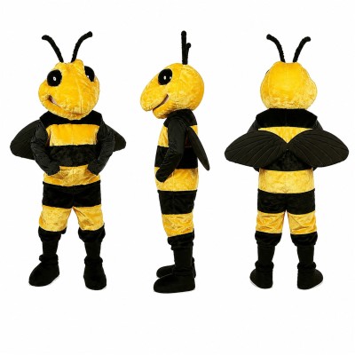 Bee Mascot Costume in Yellow and Black with Hands on Hips Adult