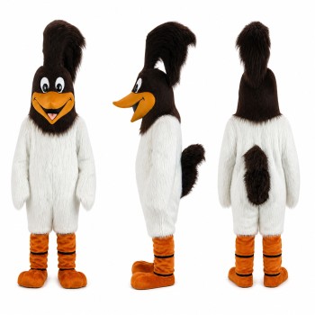 Black Bird Mascot Costume with White Belly and Orange Feet Adult