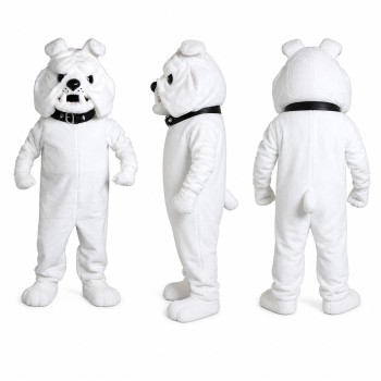 Bulldog Mascot Costume in White with Black Nose Adult