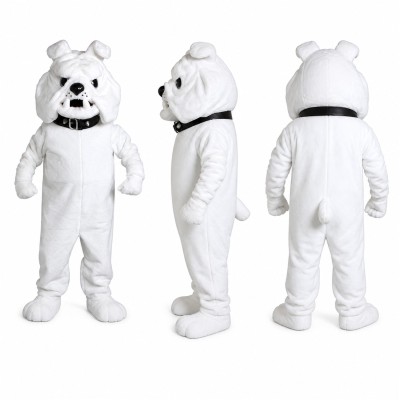 Bulldog Mascot Costume in White with Black Nose Adult