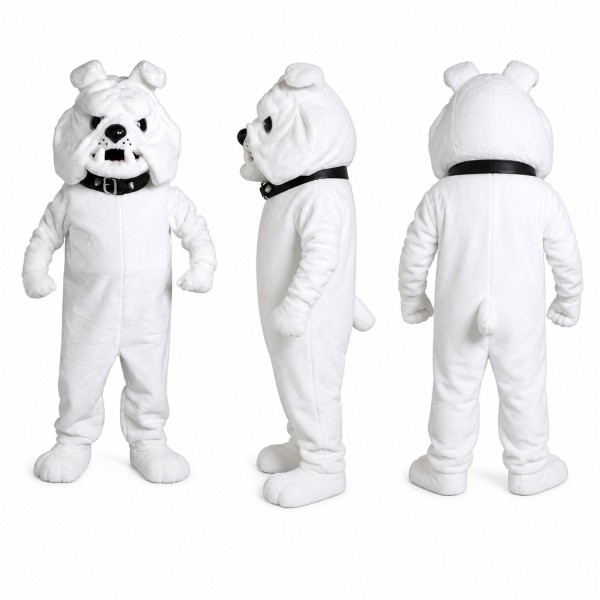 Bulldog Mascot Costume in White with Black Nose Adult