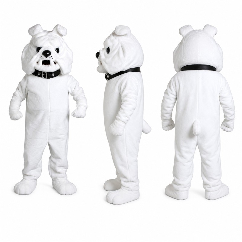 Bulldog Mascot Costume in White with Black Nose Adult