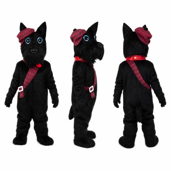 Dog Mascot Costume in Black with Red Headband and Sash Adult