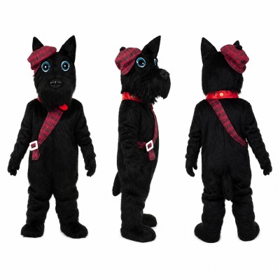Dog Mascot Costume in Black with Red Headband and Sash Adult