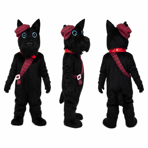 Dog Mascot Costume in Black with Red Headband and Sash Adult