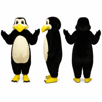 Penguin Mascot Costume in Black and White with Yellow Feet Adult
