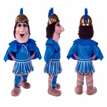 Gladiator Woman Mascot Costume in Blue with Plumed Helmet Adult