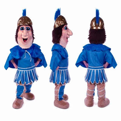 Gladiator Woman Mascot Costume in Blue with Plumed Helmet Adult