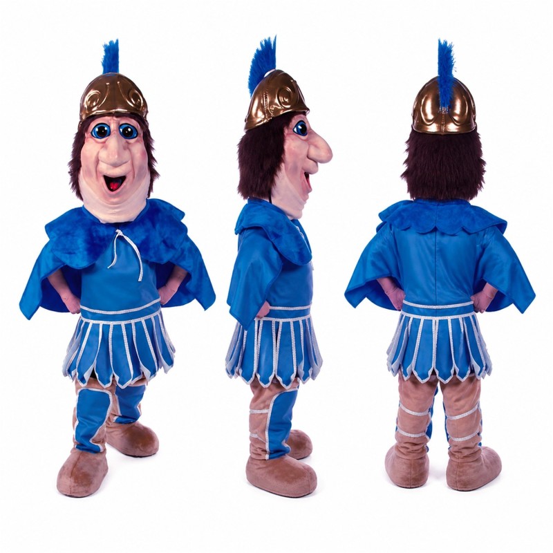 Gladiator Woman Mascot Costume in Blue with Plumed Helmet Adult