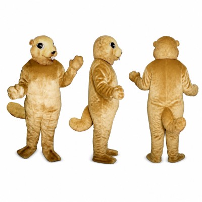 Beaver Mascot Costume in Tan with Buck Teeth and Flat Tail Adult