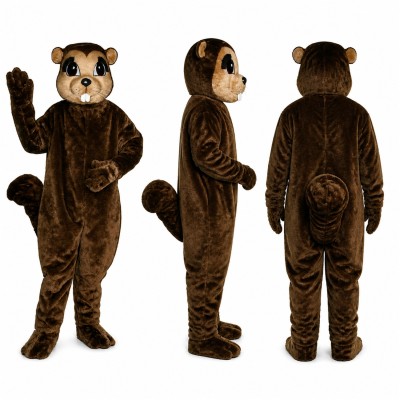 Squirrel Mascot Costume in Dark Brown with Curled Tail Adult