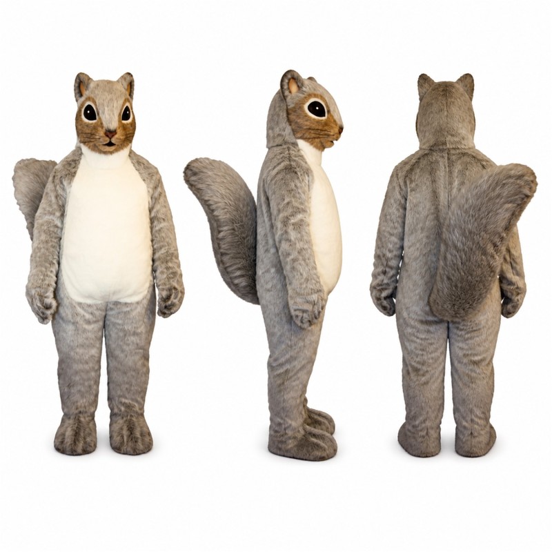 Squirrel Mascot Costume in Gray with Large Bushy Tail Adult