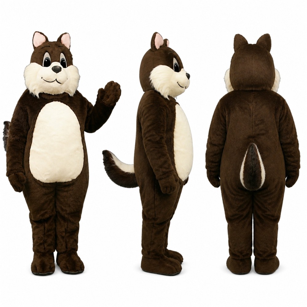 Chipmunk Mascot Costume in Dark Brown with White Belly Adult