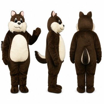 Chipmunk Mascot Costume in Dark Brown with White Belly Adult