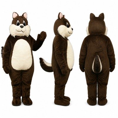 Chipmunk Mascot Costume in Dark Brown with White Belly Adult