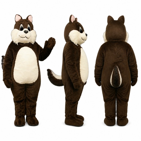Chipmunk Mascot Costume in Dark Brown with White Belly Adult