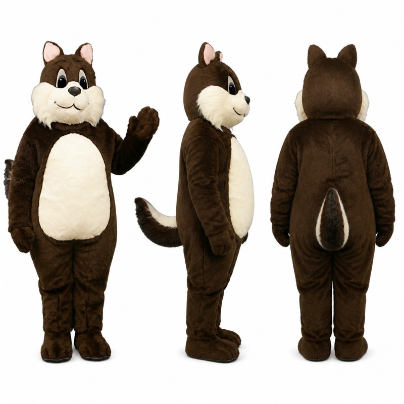 Chipmunk Mascot Costume in Dark Brown with White Belly Adult