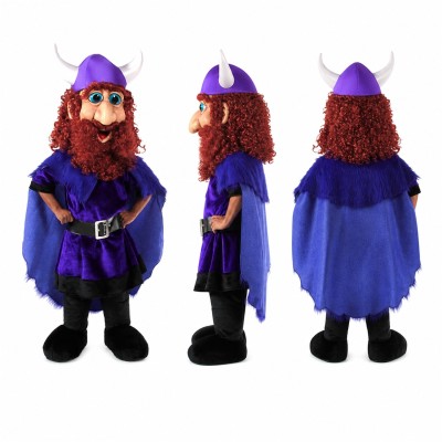 Viking Warrior Mascot Costume in Purple with Horned Helmet and Red Beard Adult