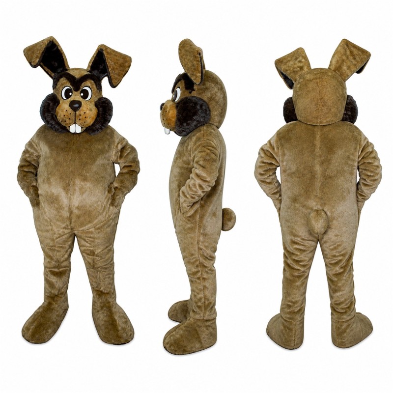Pirate Rabbit Mascot Costume in Gray with Black Hat and Eye Patch Adult