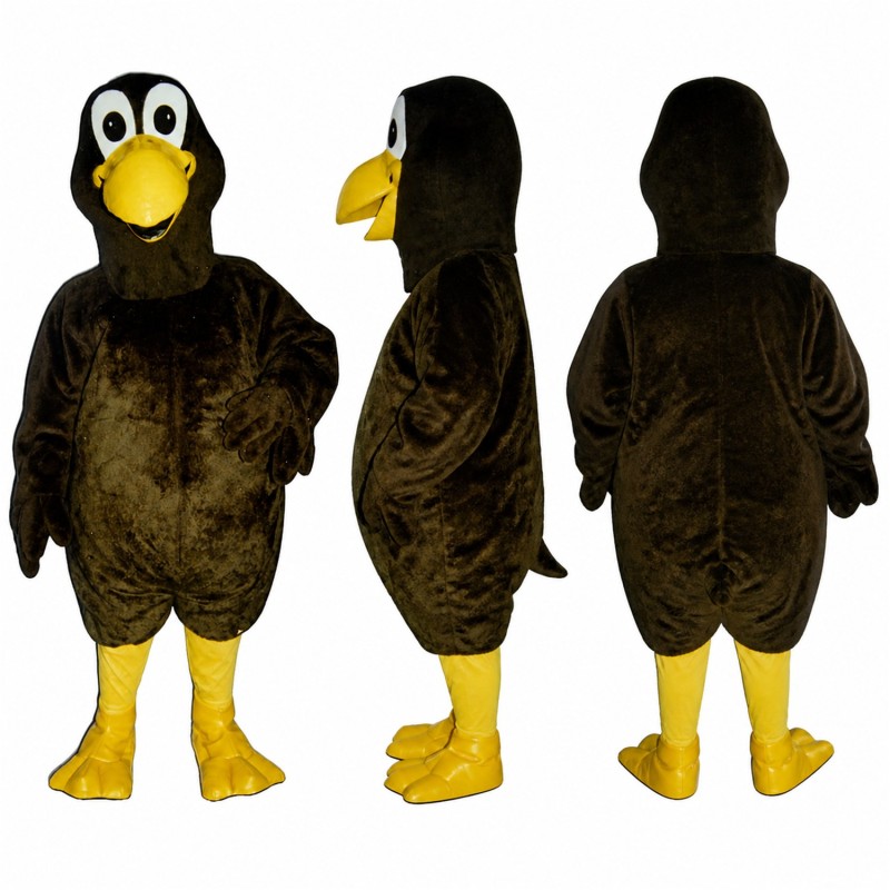 Black Bird Mascot Costume with Yellow Beak and Feet Adult