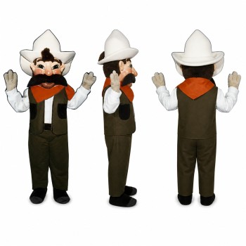 Cowboy Mascot Costume with White Hat and Black Vest Adult