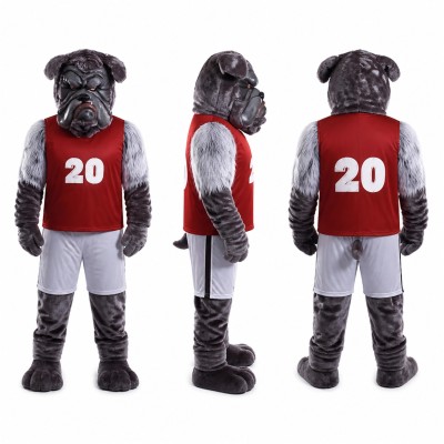 Basketball Bulldog Mascot Costume in Gray with Red Jersey Adult
