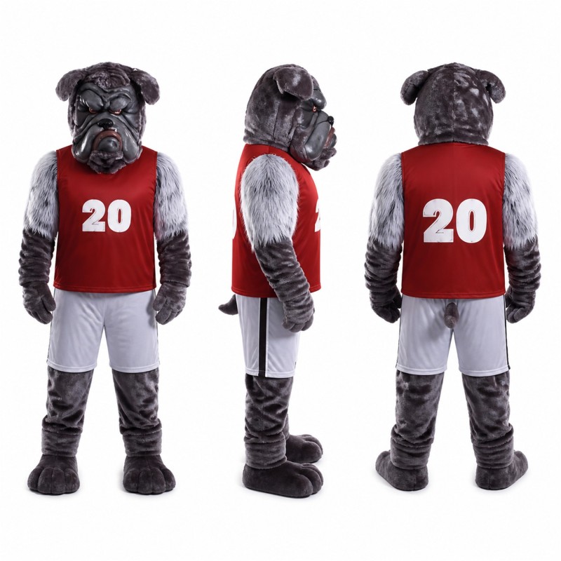Basketball Bulldog Mascot Costume in Gray with Red Jersey Adult