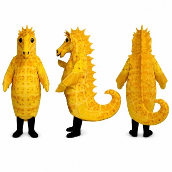 Seahorse Mascot Costume in Yellow with Textured Body Adult