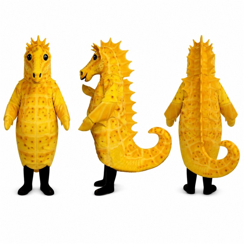 Seahorse Mascot Costume in Yellow with Textured Body Adult
