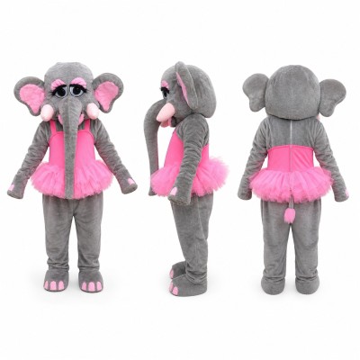 Elephant Mascot Costume in Gray with Pink Scarf and Sunglasses Adult