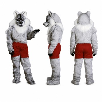 Wolf Mascot Costume in Gray with Red Shorts Adult