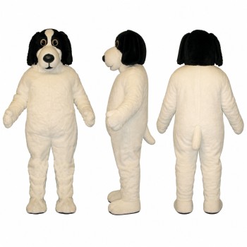Dog Mascot Costume in White with Black Ears Adult