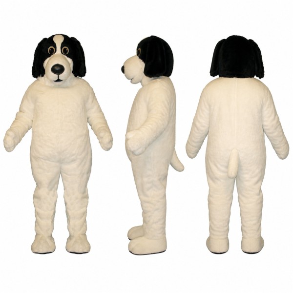 Dog Mascot Costume in White with Black Ears Adult