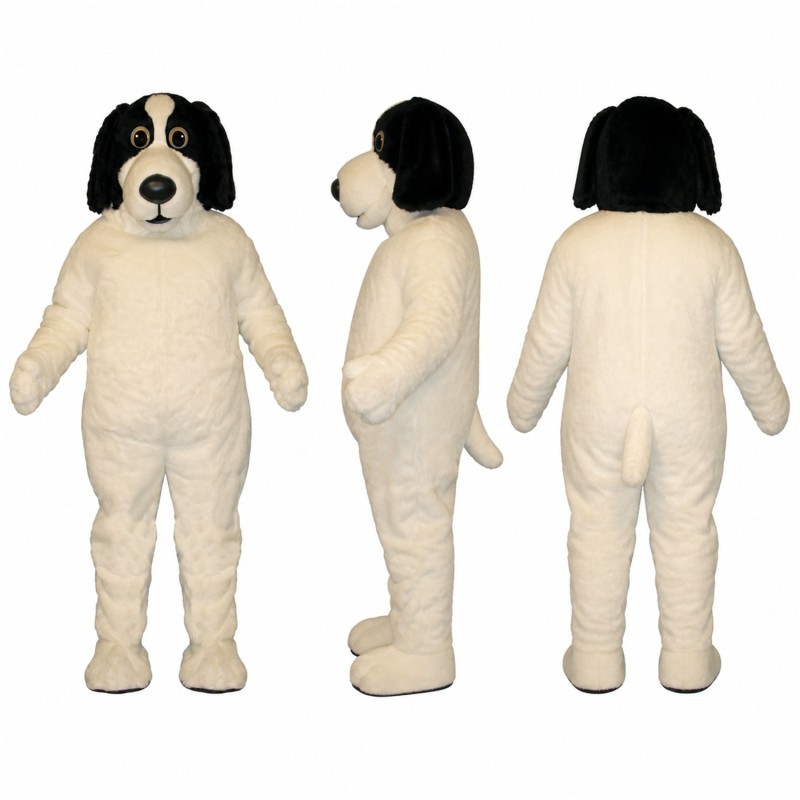 Dog Mascot Costume in White with Black Ears Adult