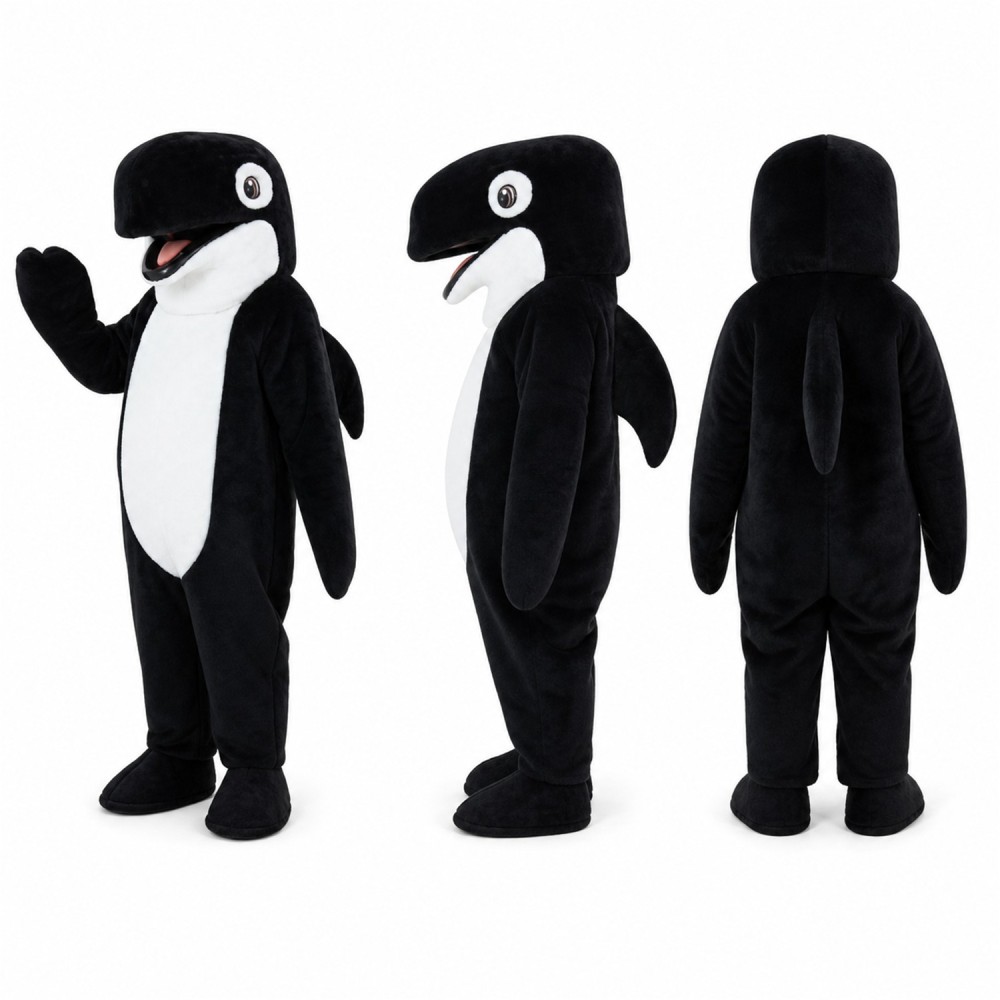 Killer Whale Mascot Costume in Black and White with Pink Beak Adult