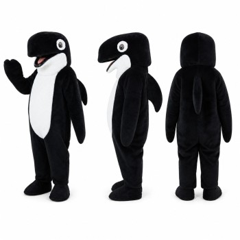 Killer Whale Mascot Costume in Black and White with Pink Beak Adult
