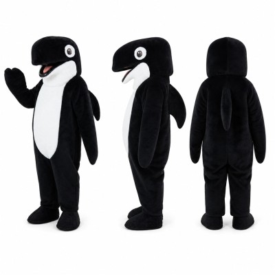Killer Whale Mascot Costume in Black and White with Pink Beak Adult