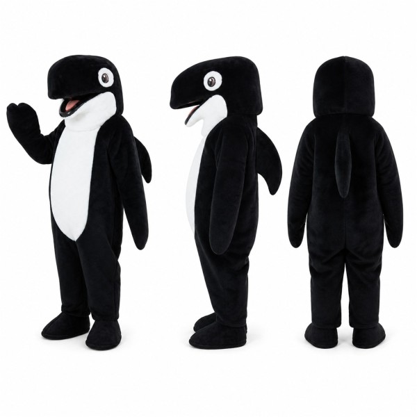Killer Whale Mascot Costume in Black and White with Pink Beak Adult