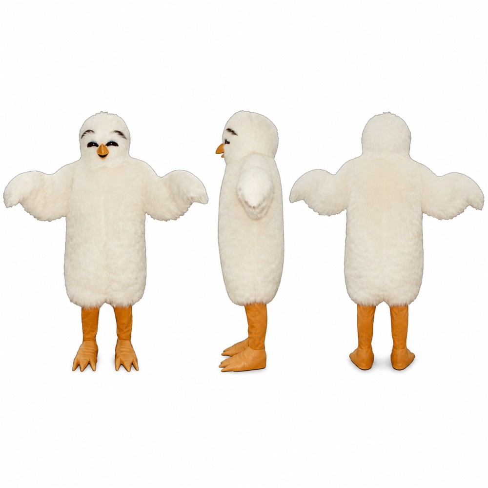 Chicken Mascot Costume in White with Orange Feet Adult
