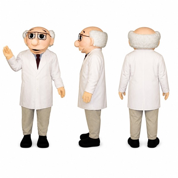 Scientist Mascot Costume with White Lab Coat and Glasses Adult