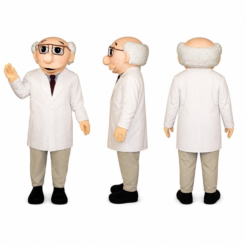 Scientist Mascot Costume with White Lab Coat and Glasses Adult