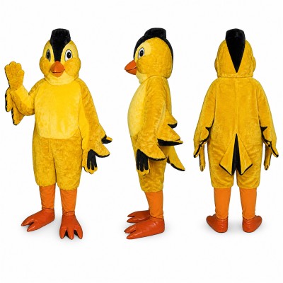 Chicken Mascot Costume in Yellow with Black Crest Adult
