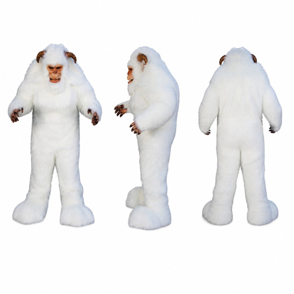 Snow Monster Mascot Costume in White with Shaggy Fur Adult