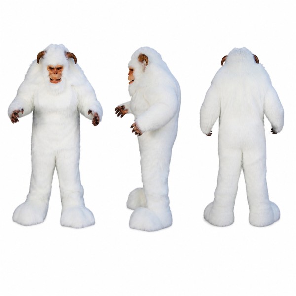 Snow Monster Mascot Costume in White with Shaggy Fur Adult