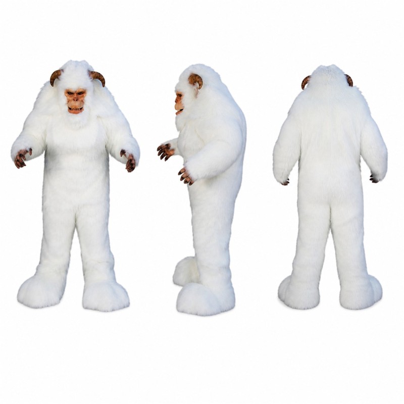 Snow Monster Mascot Costume in White with Shaggy Fur Adult