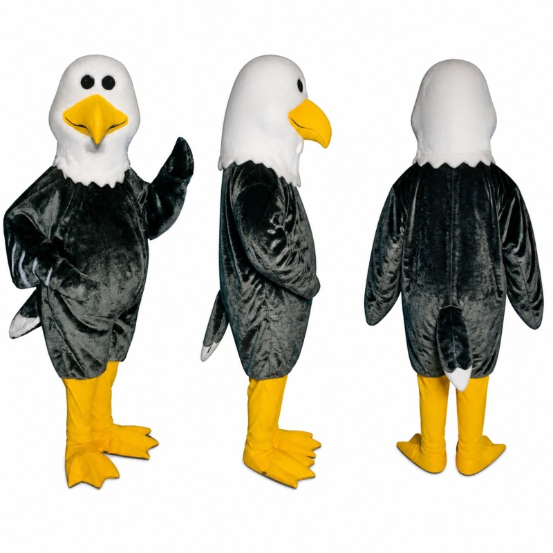 Bald Eagle Mascot Costume in Black and White with Yellow Feet Adult