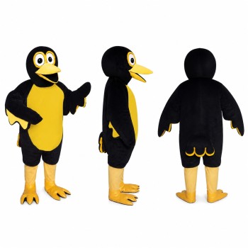 Penguin Mascot Costume in Black and Yellow with Raised Wing Adult